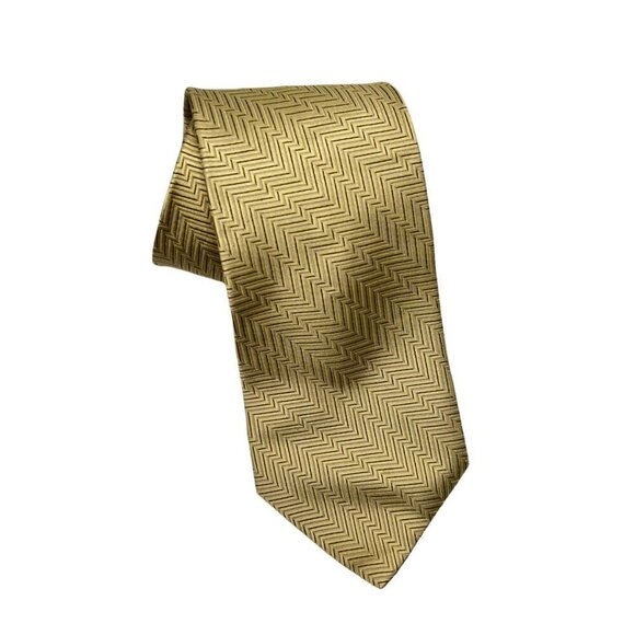 𝅺izod Gold Geometric Print 100% Silk Men's Necktie Tie - Picture 1 of 5